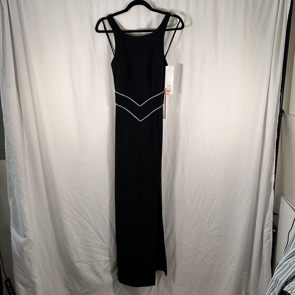 Dave & Johnny Maxi Dress Women's 9 10 Black Jewels Made USA Sleeveless Zip Back